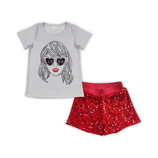 country music singer shirt red sequins shorts baby clothes