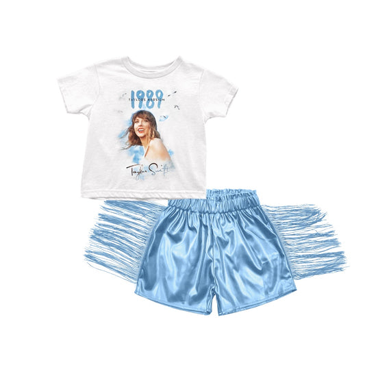 country music singer shirt blue pu leather shorts outfit preorder