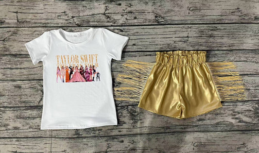 country music singer shirt gold pu leather shorts outfit preorder