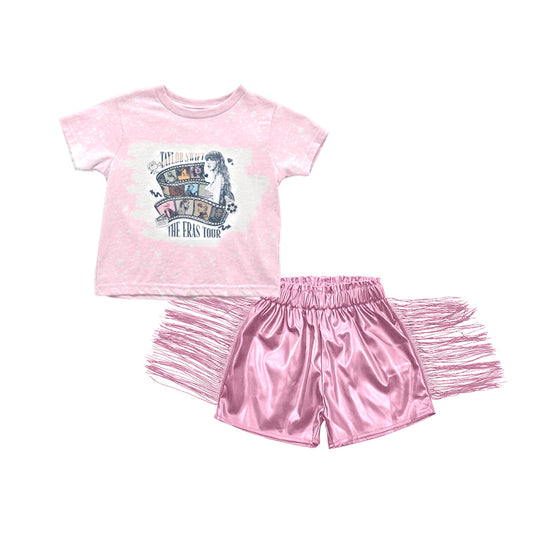 country music singer shirt pink pu leather shorts outfit preorder