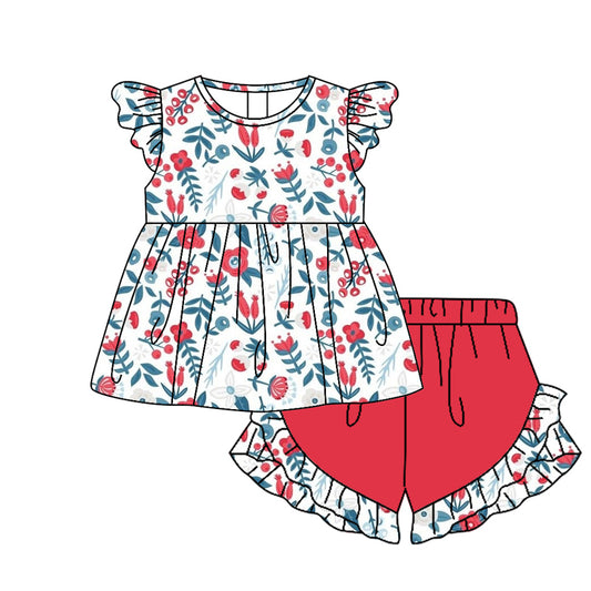 red blue floral wholesale girls summer clothes preorder