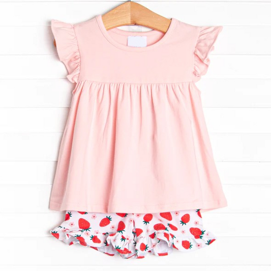 pink shirt strawberry shorts 2pcs summer outfit preorder