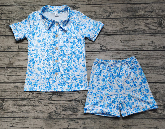 Adult blue floral short sleeve pajama set preorder