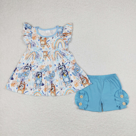 blue cartoon dog shirt matching shorts summer clothes