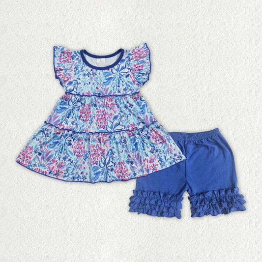 blue floral shirt matching shorts summer clothes