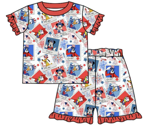 toddle girls cartoon firework july 4th outfit preorder