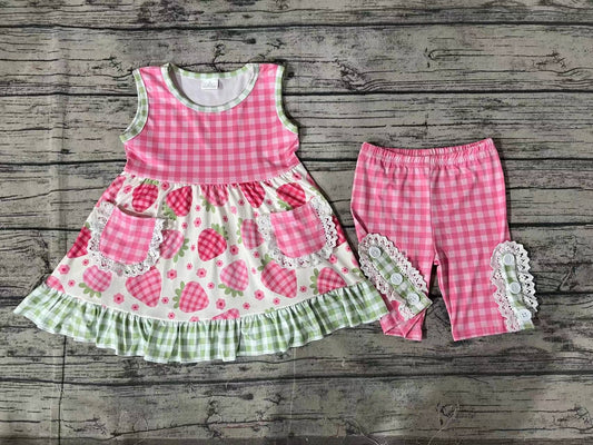 girls pink plaid strawberry clothing set preorder