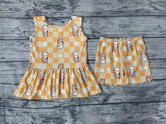 blue cartoon dog orange checkered summer outfit preorder