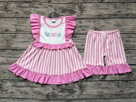 baby girl crab design pink stripes summer clothing set preorder