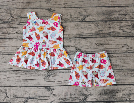 cartoon bear popsicle baby girls summer clothing set preorder