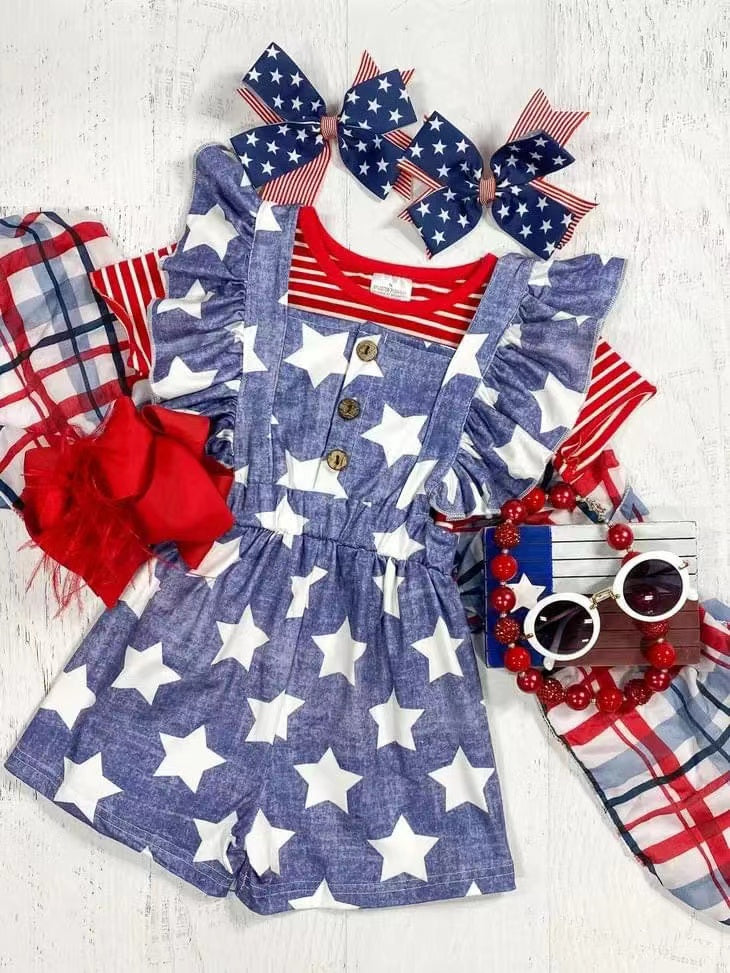 wholesale red stripes shirt blue star july 4th matching outfit preorder
