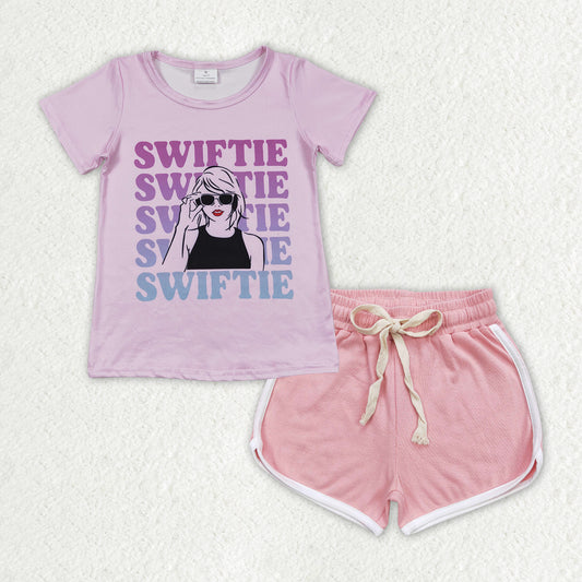 swiftie short sleeve shirt pink shorts summer outfit