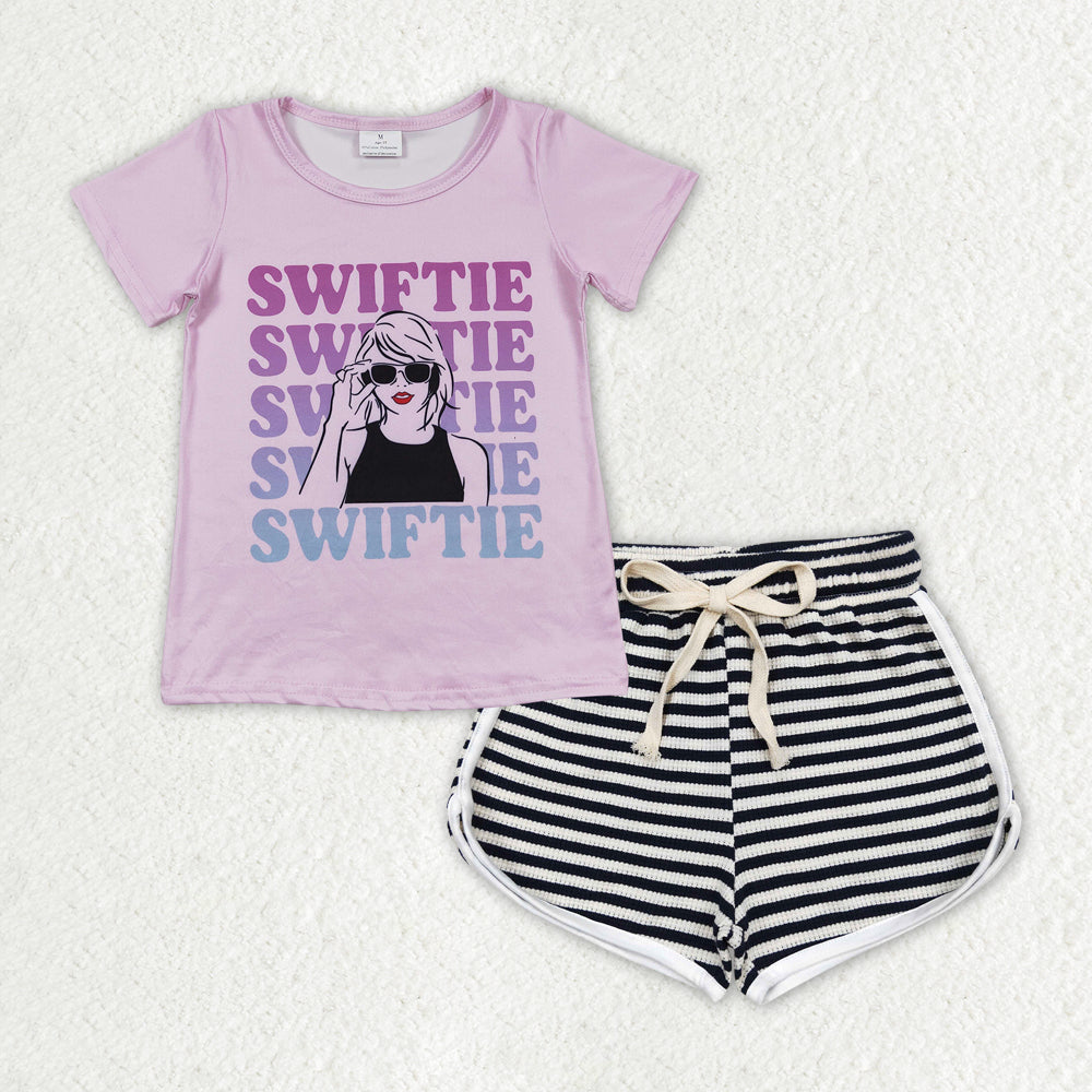 swiftie short sleeve shirt black stripes shorts summer outfit