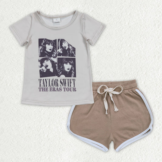 country music singer shirt brown cotton shorts summer outfit