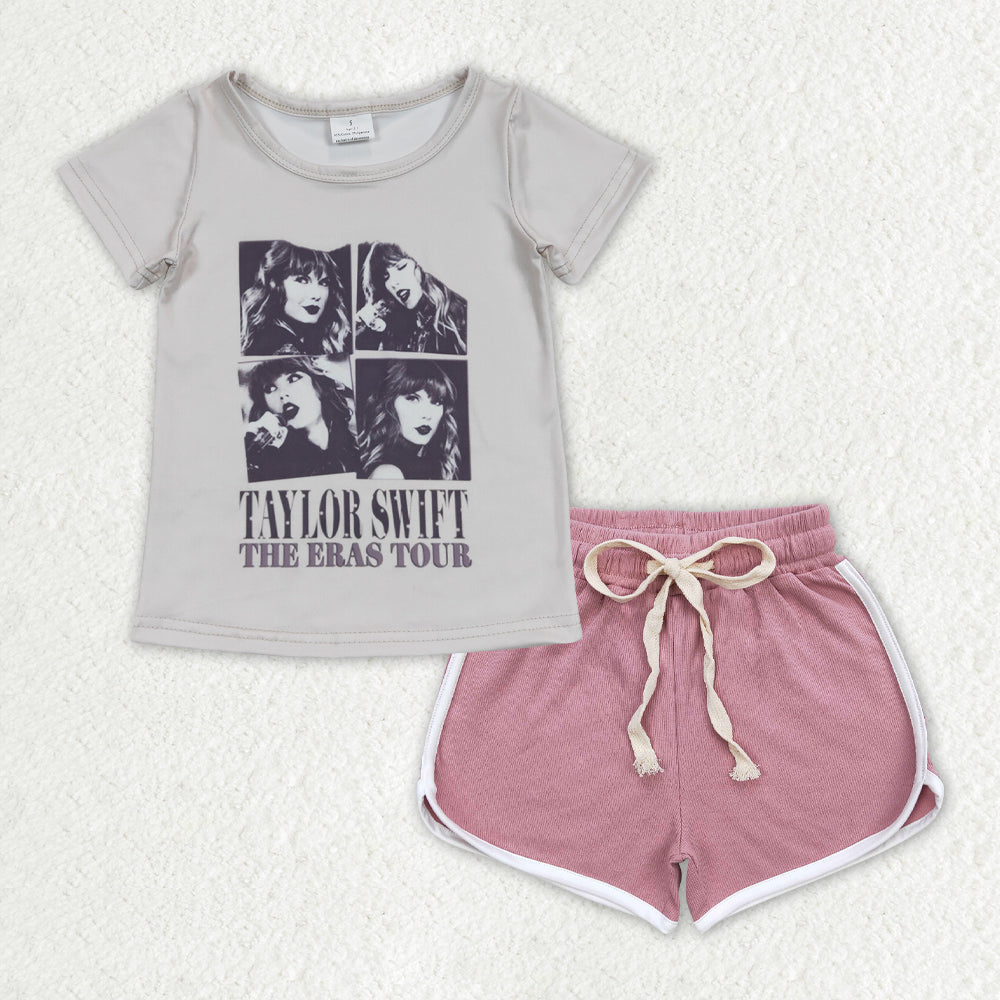 country music singer shirt dark pink cotton shorts summer outfit