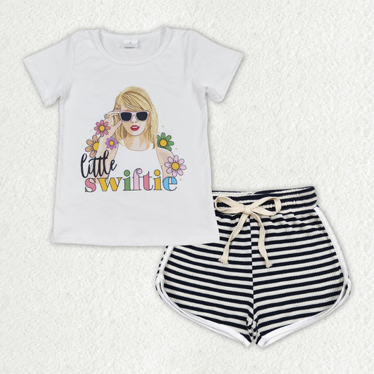 little swiftie shirt black stripes shorts summer outfit