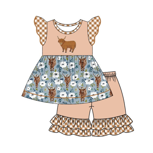highland cow blue floral outfit preorder