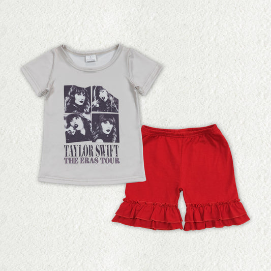 country music singer shirt red shorts summer clothes