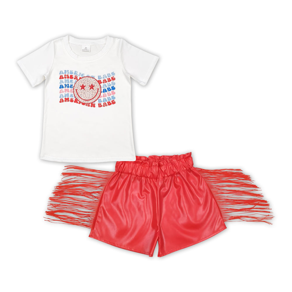 july 4th shirt red pu leather shorts outfit preorder