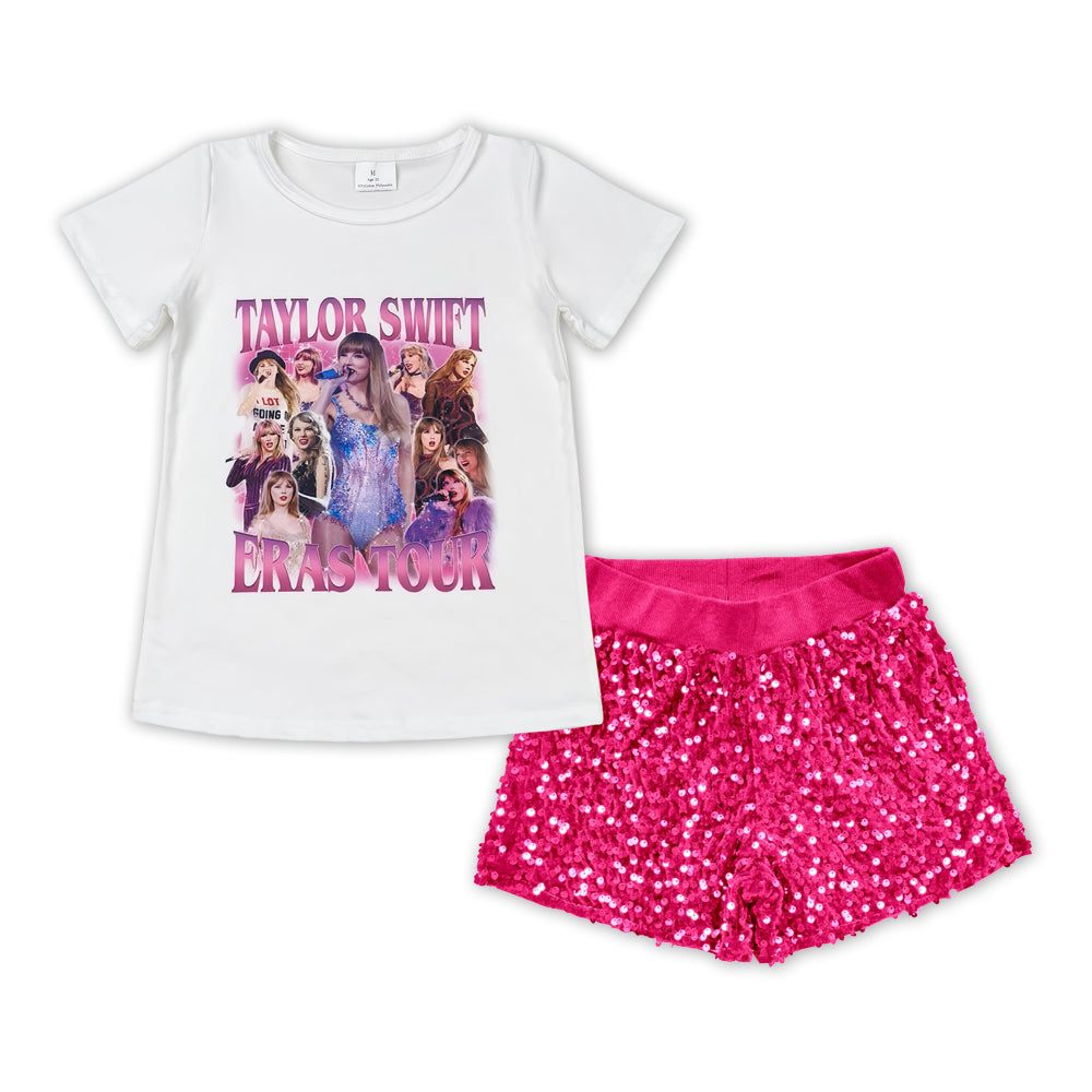 country music singer shirt hot pink sequins shorts baby clothes