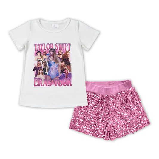 country music singer shirt pink sequins shorts baby clothes