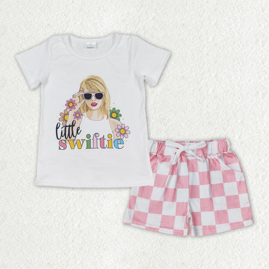country music singer shirt pink checkered shorts summer clothes