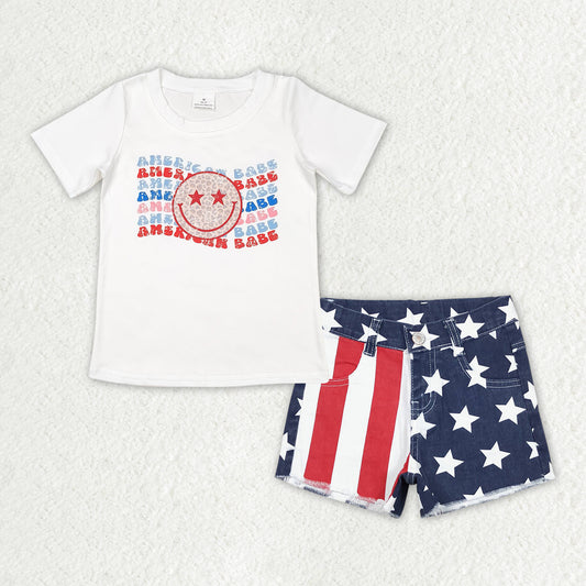 all american babe smile face shirt july 4th jeans shorts clothes