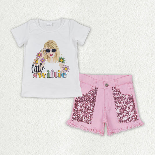 little swiftie shirt pink jeans shorts smmer outfit