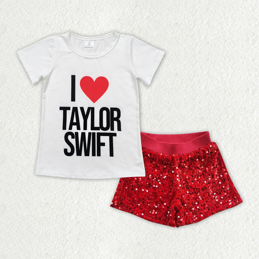 country music singer shirt red sequins shorts summer clothes