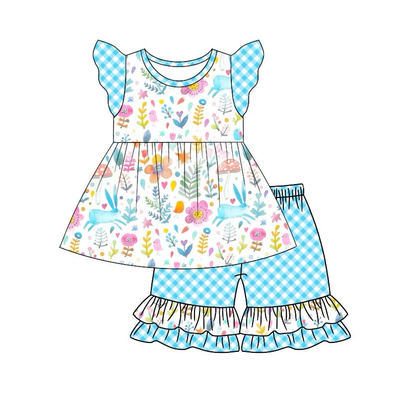 Easter bunny blue floral summer clothes preorder
