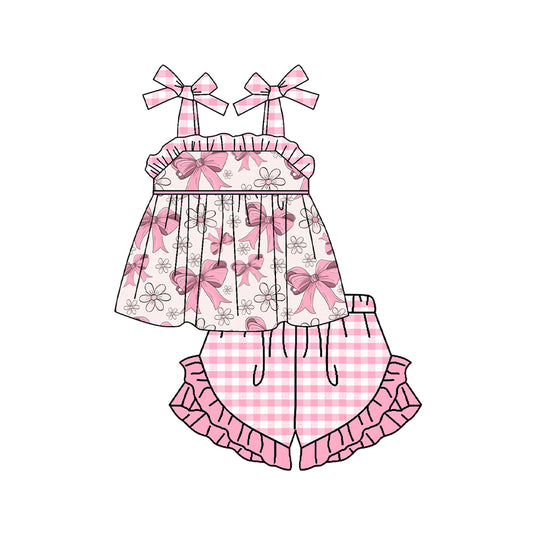 Flower pink  bow baby girls summer outfit preorder