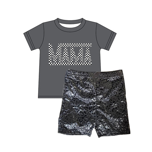 Adult mama short sleeve top cheetah pu shorts summer outfit preorder