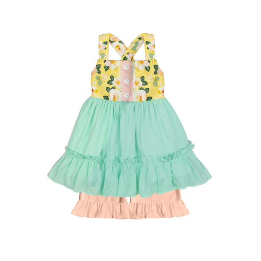 Girls floral turquoise tulle top ruffle shorts summer boutique clothes preorder