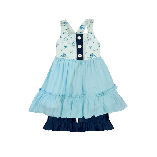 Girls floral blue tulle top ruffle shorts summer boutique clothes preorder