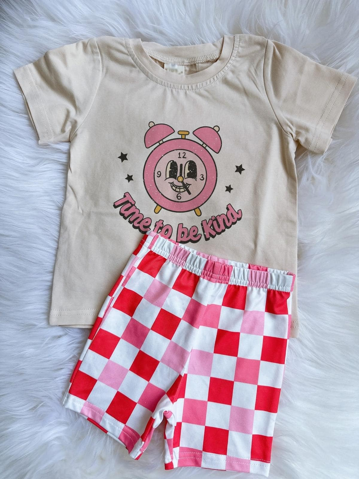Time to be kind top checkered shorts summer boutique clothes preorder