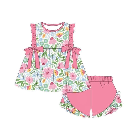 Flower girsl top cotton shorts girls boutique clothes preorder