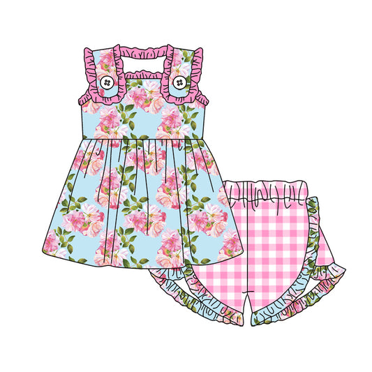 Flower girsl top plaid shorts girls boutique clothes preorder