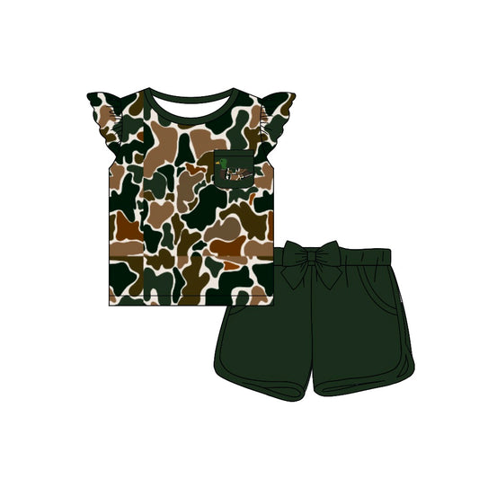 Green mallard duck baby girl summer shorts outfit preorder