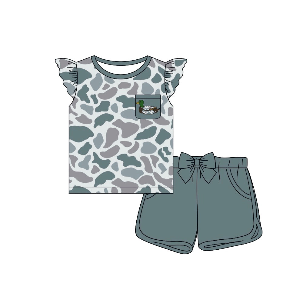 Light grey mallard duck baby girl summer shorts outfit preorder