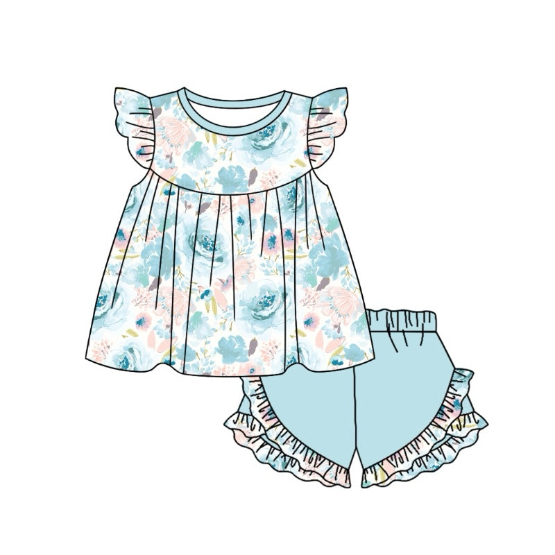 Blue floral baby girls summer outfit preorder