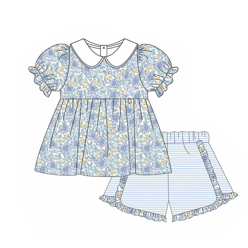 Blue floral baby girl summer outfit preorder