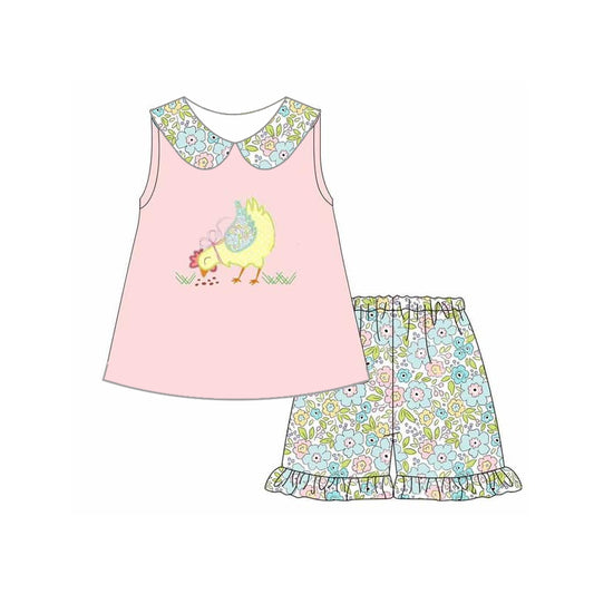 Farm chicken baby girl summer floral outfit preorder