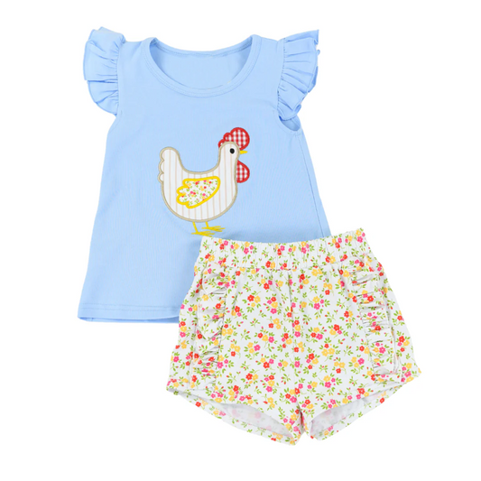Farm chicken top matching shorts baby girl outfit preorder