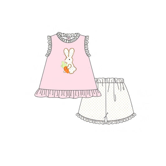 Easter bunny pink top matching cotton shorts baby girl outfit preorder