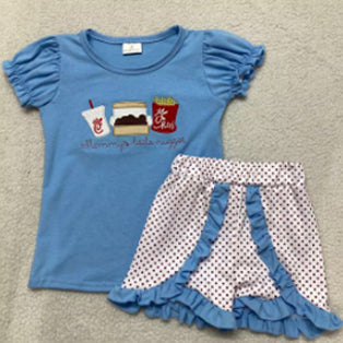 Toddle baby girl fries print blue outfit