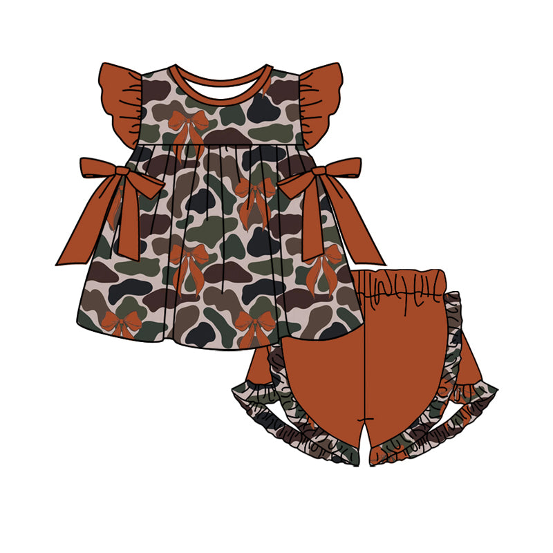 Baby girls green camo bow design summer outfit preorder