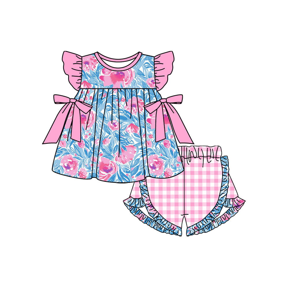 Baby girls blue floral design summer outfit preorder