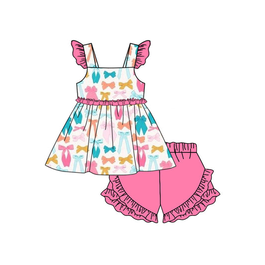 Baby girl colorful bow top matching shorts summer outfit preorder