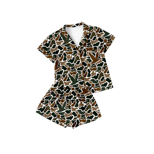 baby girl mallard duck green camo button down pajama set preorder