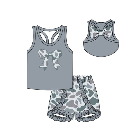 Baby girl grey camo bow summer outfit preorder
